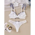 White Floral Embroidered Mesh Push-Up Lingerie Set - Image 2