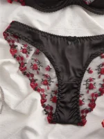 Black Rose Embroidered Tulle Push-Up Lingerie Set - Image 4