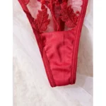 Wine Red Embroidery Rhinestone Lingerie Set - Image 5