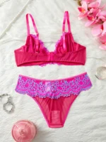 Rose Red Floral Lace Push-Up Lingerie Set - Image 2