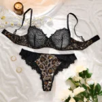 Black Leopard Print Lace Push-Up Lingerie Set