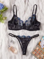 Black & Blue Mesh Embroidered Push-Up Lingerie Set - Image 2