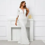 White Sequin V Neck Party Maxi Dress - Image 2