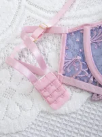 Pink & Purple Floral Embroidered Mesh Lingerie Set - Image 4