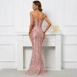 Pink Sequin Beaded V Neck Maxi Dress - Image 2