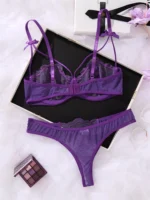 Romantic Purple Mesh Push-Up Lingerie Set - Image 2