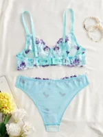 Sea Blue Floral Embroidered Push-Up Lingerie Set - Image 3