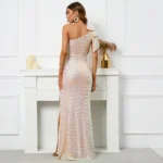 One Shoulder Sequin Slit Maxi Dress - Image 4