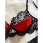 Red Lace Embroidered Push-Up Lingerie Set - Image 3