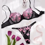 Delicate Pink  Embroidered Mesh Lingerie Set