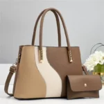 Retro Colorblock PU Leather Shoulder Tote Handbag - Image 3