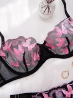 Delicate Pink  Embroidered Mesh Lingerie Set - Image 3