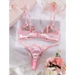 Pink Floral Embroidered Mesh Lingerie Set - Image 2