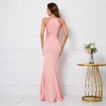 Pink Beaded O-Neck Mermaid Maxi Dress - Image 2