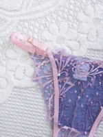 Pink & Purple Floral Embroidered Mesh Lingerie Set - Image 5