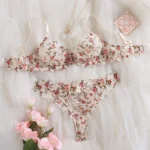 Elegant Beige Floral Lace Ultra Thin Lingerie Set