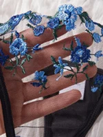 Black & Blue Mesh Embroidered Push-Up Lingerie Set - Image 4