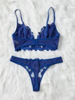 Dark Blue Tulle Embroidery Push-Up Lingerie Set - Image 2