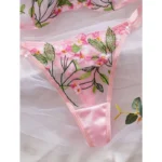 Pink Floral Embroidered Mesh Lingerie Set - Image 4