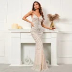 Silver V Neck Sequin Strap Maxi Dress - Image 4