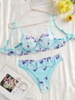 Sea Blue Floral Embroidered Push-Up Lingerie Set - Image 4
