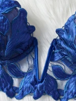 Dark Blue Tulle Embroidery Push-Up Lingerie Set - Image 5
