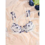 White Floral Embroidered Mesh Push-Up Lingerie Set - Image 4