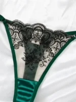 Elegant Dark Green Embroidery Velvet Lingerie Set - Image 5