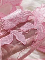 Pink Floral Embroidered Mesh Push-Up Lingerie Set - Image 4