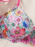 Rose Red Floral Mesh Push-Up Lingerie Set - Image 3