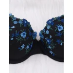 Black Blue Floral Embroidered Push-Up Lingerie Set - Image 3