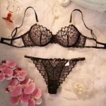Daring Heart Embroidery Mesh Lingerie Set