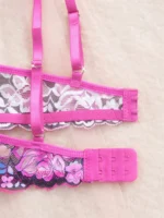 Purple Red Floral Lace Push-Up Mesh Lingerie Set - Image 4