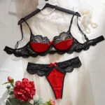 Red Lace Embroidered Push-Up Lingerie Set