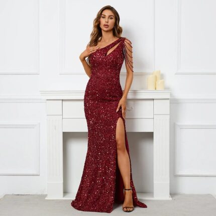 Women Sequin One Shoulder Party Dress